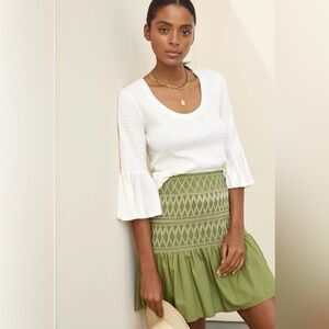 Anthropologie Smocked Bell-Sleeve Top